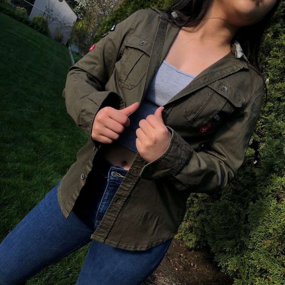 Army Green Jacket with Hoodie